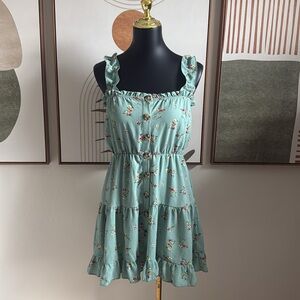 Purple Snow Floral Ruffle Dress - Mint Green